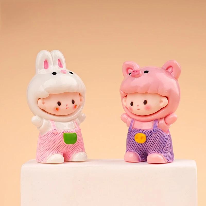 Chinese Zodiac Cartoon Figurines Resin Cute Doll House Miniatures Office Desktop Car Decorations Cute Handmade Mini Ornaments