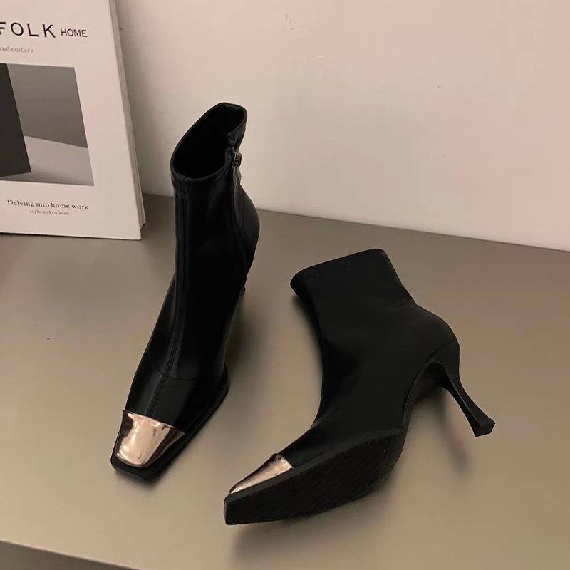 Fashion Women Square Toe Chelsea Boots Ankle Mid Heels Shoes 2024 Winter Designer New Walking Shoes Pumps Sexy Trend Dress Mujer Zapatos