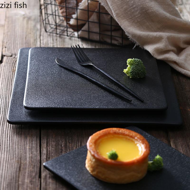 Black Western Style Steak Plate Ceramics Dining Plate Fruit Dish Dessert Bowl Sushi Plates Dim Sum Dish Pastry Plates Snack Bowl