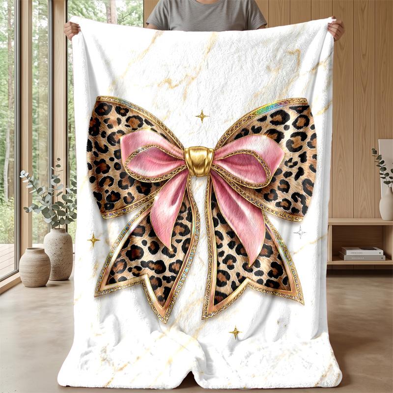 Leopard Print Bow Tie 1 Theme Blanket Lightweight Warm Flannel Blanket Decorative Throw Blanket for Home Decoration