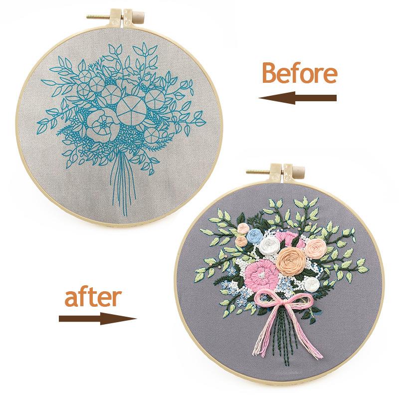 1 European-style 3D Floral DIY Embroidery Fabric Kit