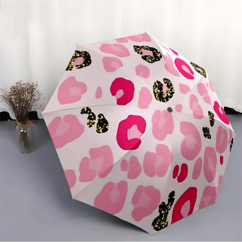 1pc Pink Leopard Print Automatic Open/close Folding Umbrella, Compact Portable Travel Umbrella, Cute Umbrella, Durable Construction yy260328004