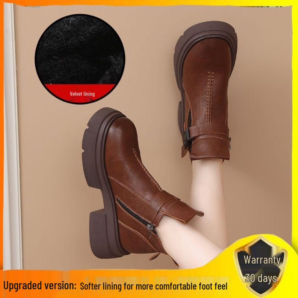 Dámské 2025 Britské Chelsea boty na silné podrážce - Podzim/Zima Retro Kulatá špička Kotníkové boty