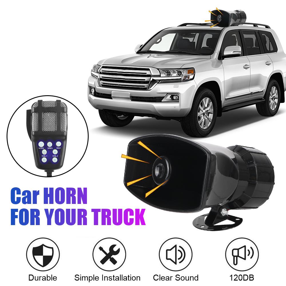 Police Siren Air Horn Speaker Multi-tone & Claxon Horn Car Horn 120DB Loud Car Warning Alarm Megaphone Button backlight 12V 100W 12V