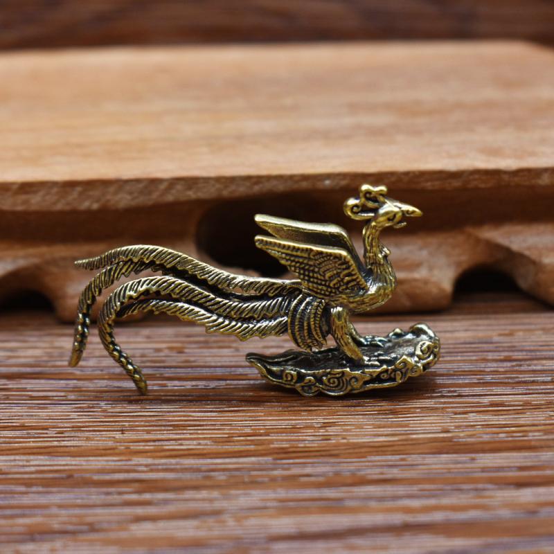 Retro Brass Mini Phoenix Figurines Desk Decoration Statue Ornament Home Decor Animal Ornament