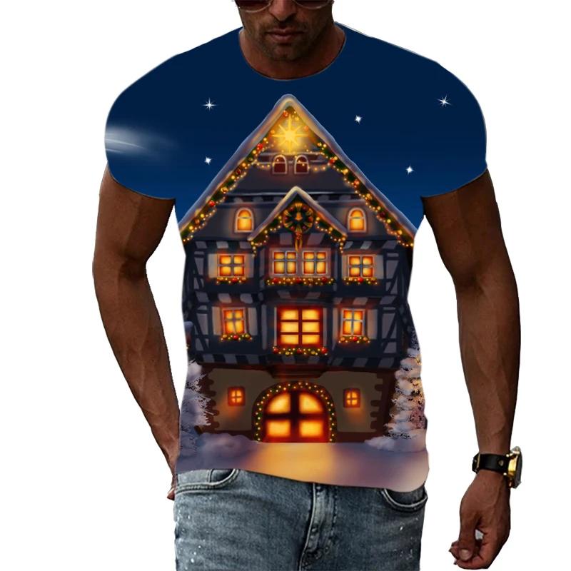 New Christmas Tree 3D Print Casual Fashion Men's Hip-Hop Fun Short-Sleeve T-Shirt Summer Stylish Trendy Round-Neck Lightweight Top