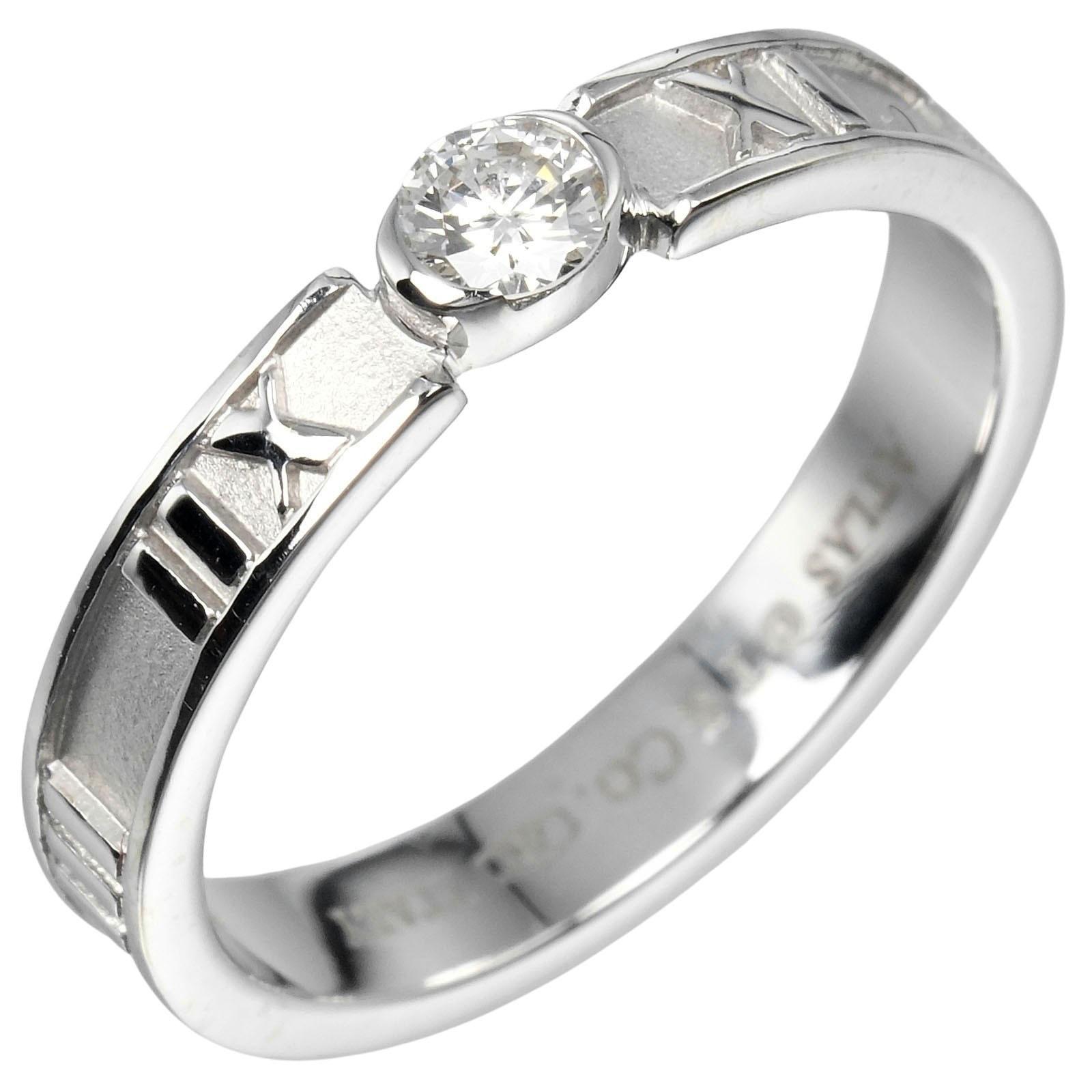 

TIFFANY&Co. Atlas Narrow Ring K18 white gold/diamond #4.9(US Size) 2.76g Women Used
