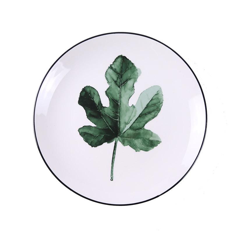 Green Plant Ceramic Plate Creative Cartoon Fruit Plate Household Western Steak Plate Ceramic Tableware