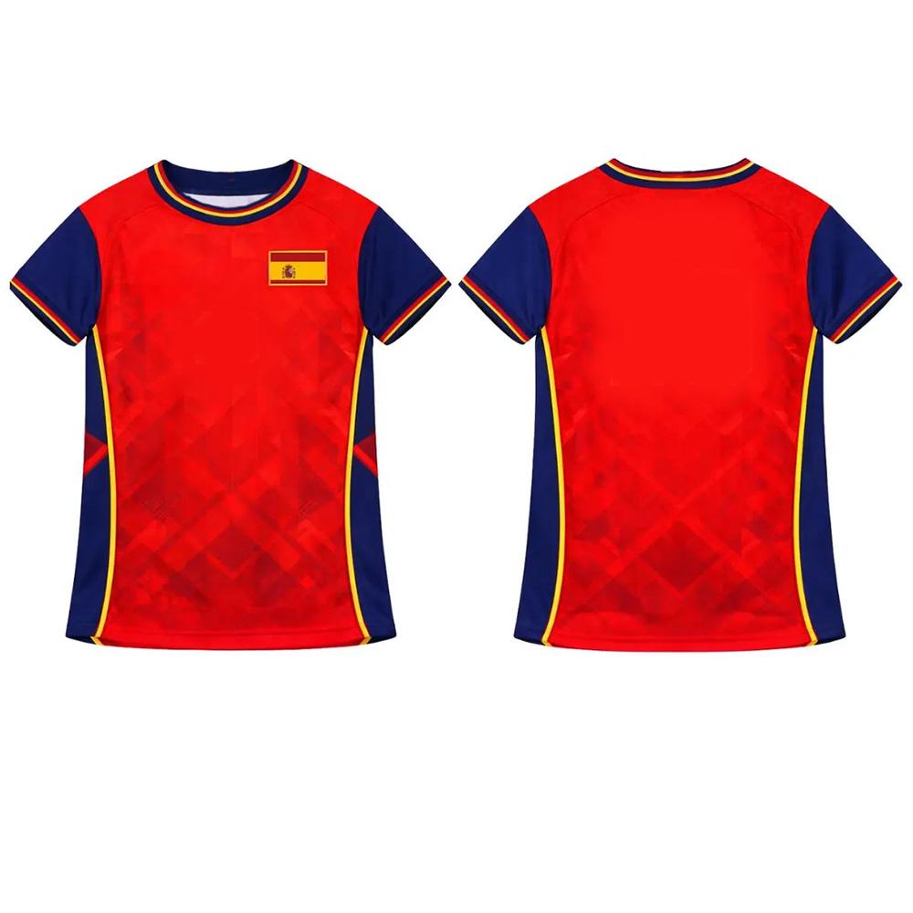 Camiseta de Fútbol de España Camiseta de Aficionado al Fútbol con Bandera de España Verano Cuello Redondo Malla Transpirable Camiseta Unisex Moda Camiseta de Manga Corta