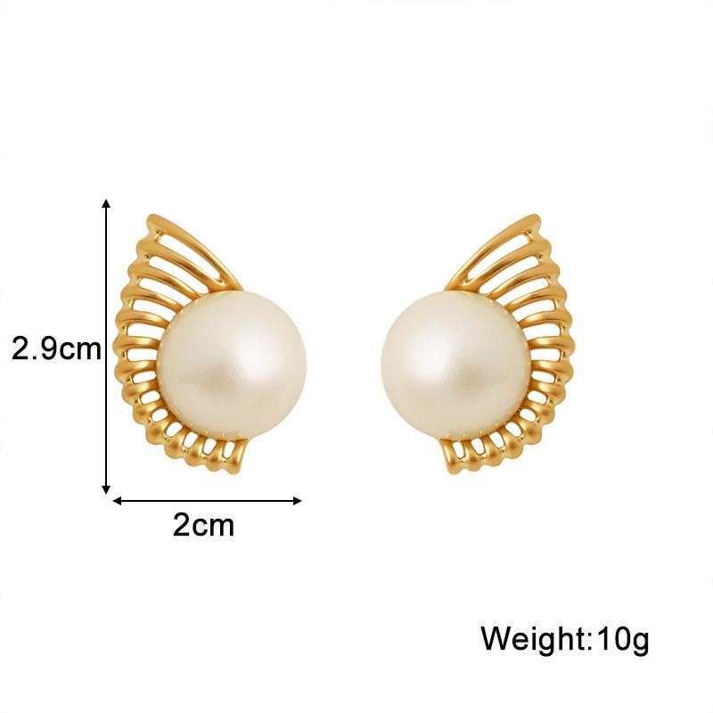 Geometry Sector Round Imitation Pearl Stud Earring for Women Korean Sweet Ear Wedding Party Jewelry