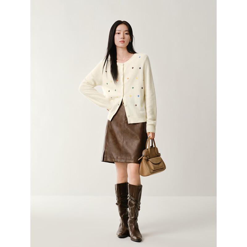 JOOOYS Embroidered V-Neck Wool Cardigan