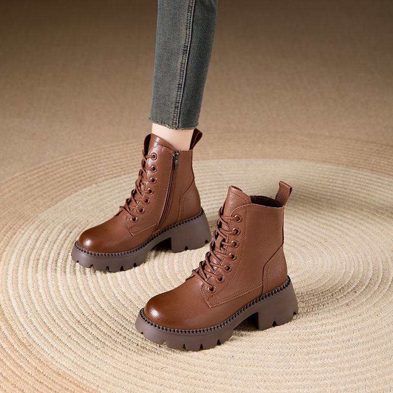 thick-soled Martin boots women's new autumn and winter boots leather high-heeled velvet short boots