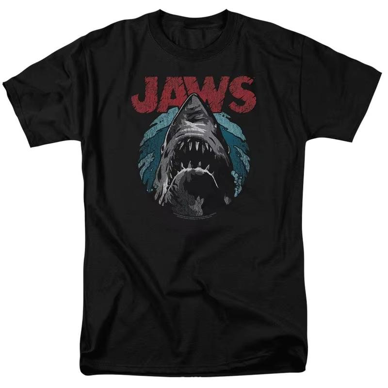 The 2025 Summer and Autumn New Great White Shark Retro Printed T-shirt Is a Loose and Trendy Short-sleeved Cotton Couple's Top