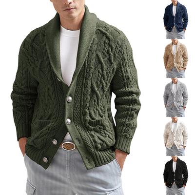 Men's Solid Color Slim-Fit Long-Sleeved Knitted Open Cardigan Sweater