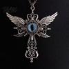 Personalized Dark Style Accessory Devil Eye Pendant Necklace, Gothic Winged Religious Charm Detailed Metal Engraving Statement Vintage Punk