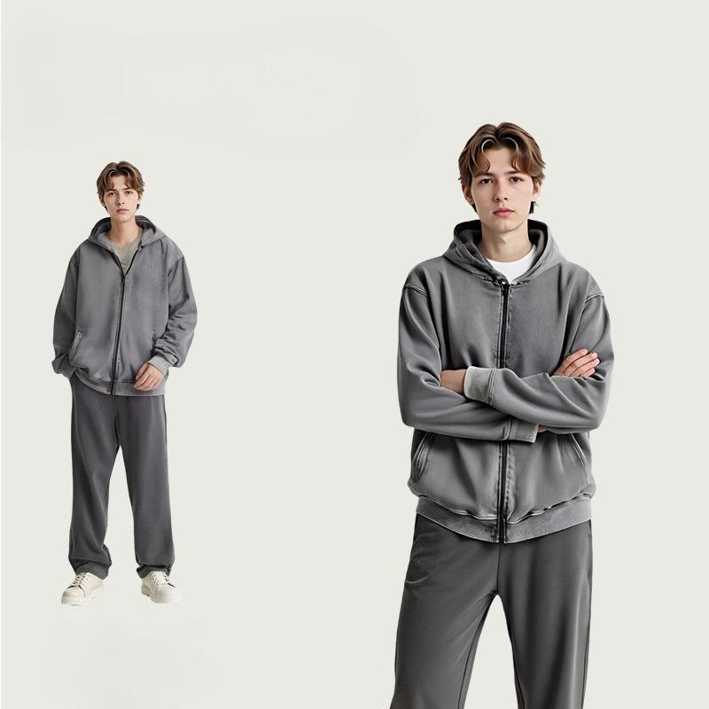 Men's Cotton Hoodie Casual Long Sleeve Hooded Sweatshirt Jackets Zip Up Vintage Jacket with Pockets Heavyweight Fall Sweatshirts Outwear for Men