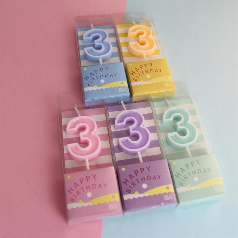 Pink Macaron Candy Color 0-9 Birthday Party Cake Decoration Baking Plug-in Creative Age Digital Candle