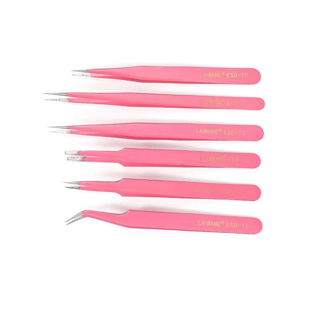 1pc Excellent Quality Pink Stainless Steel Anti-static Industrial Cross Tweezers Beads Rhinestone Tweezer Jewelry Finddings Tool