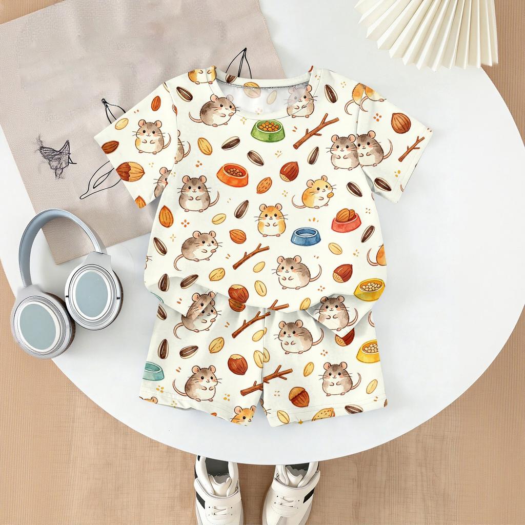 Kids Casual Short Sleeve Top and Shorts Set Animal Pattern Lightweight Summer Outfit Soft Fabric Breathable Design Comfortable Fit