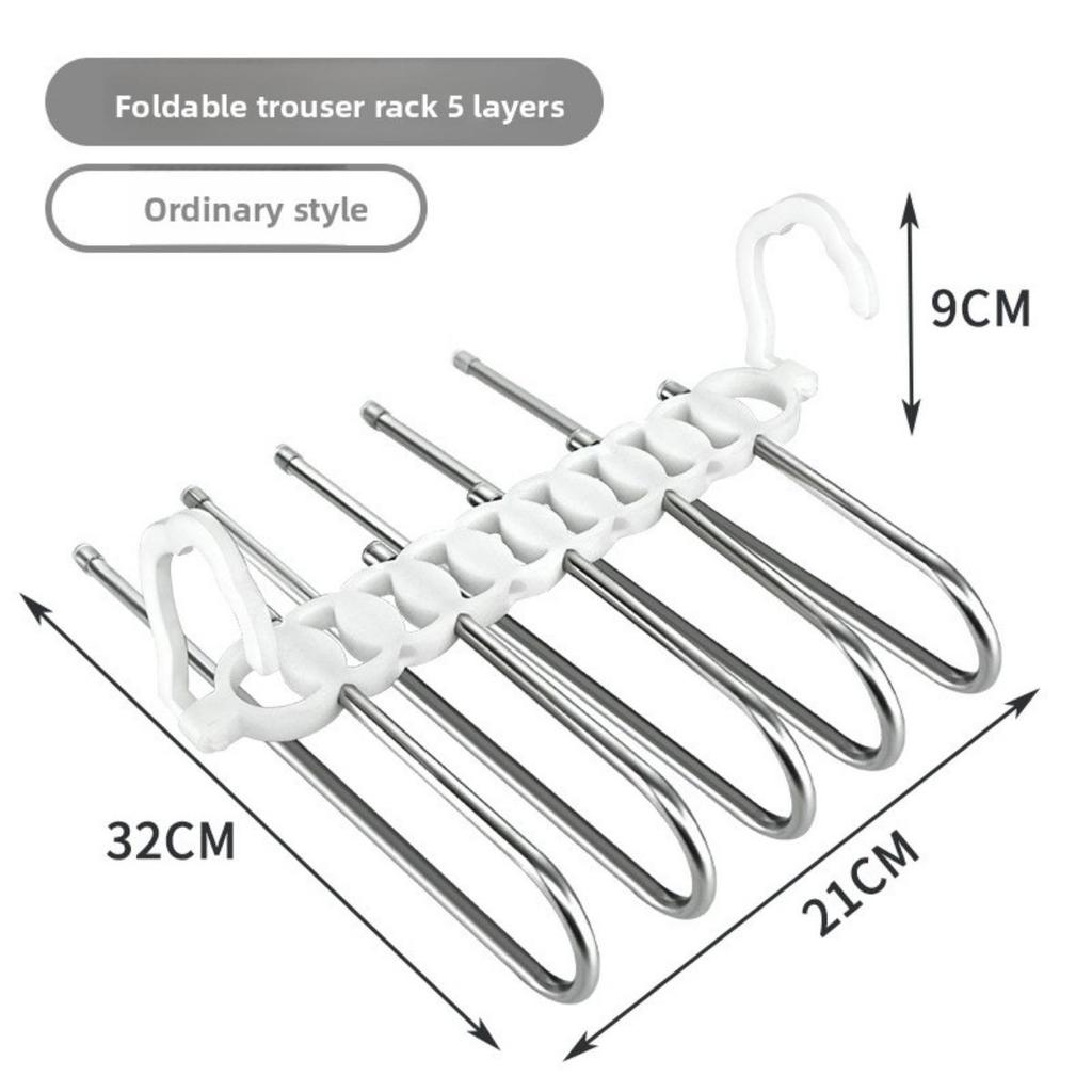 Platzsparender 9-lagiger Metall-Hosenbügel mit Anti-Rutsch-Beschichtung, Edelstahl-Design, inklusive 5 Haken, reduziert 80% Unordnung, für enge Jeans und Denim-Stoffe