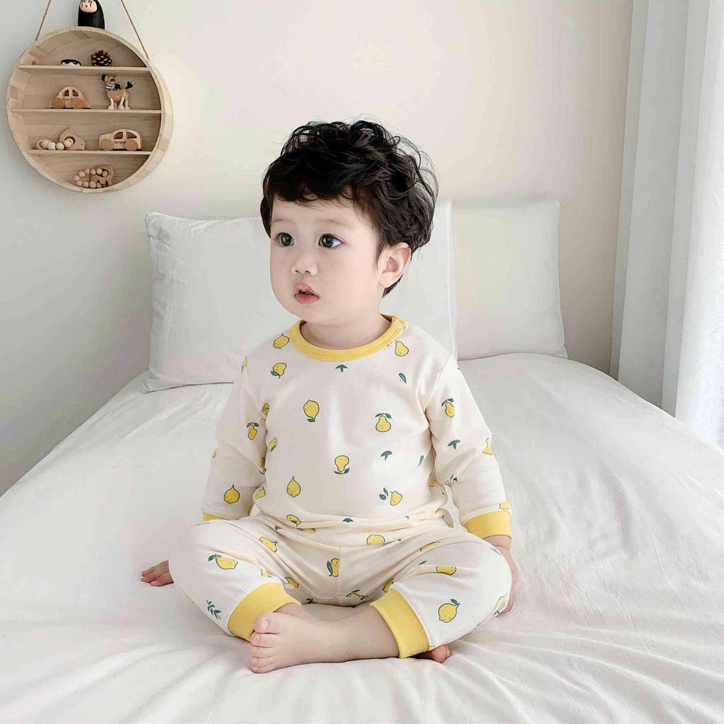 Baby Bomull Sömlös Hög Midja Långärmad Topp & Byxset för Höst/Vinter