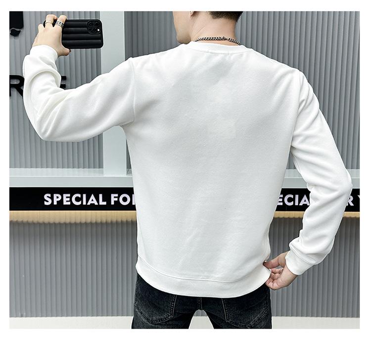 European Fashion Men's Long Sleeve Autumn/Winter Round Neck Sweater - White Casual with Hot Diamond Embossed Design