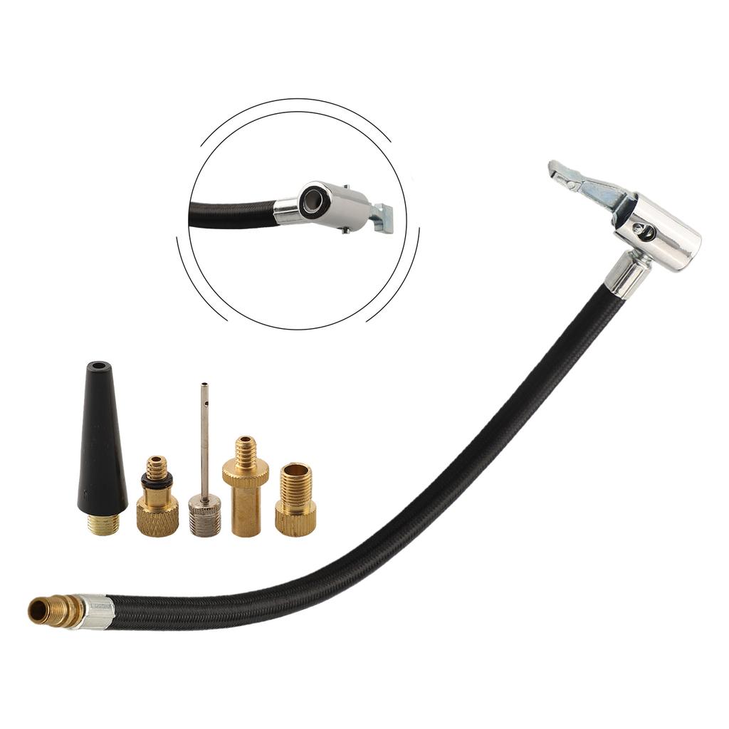Bike Pump Extension Tube Bike Pump Valve Adapter Portable Storage Reinforced Nylon Wrapped Rubber Hose Flexible Extension Tube