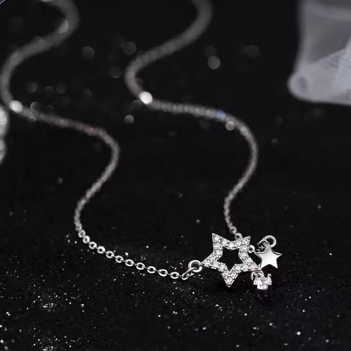 925 Sterling Silver Star Necklace - 2024 Trendy Light Luxury Clavicle Chain for Women