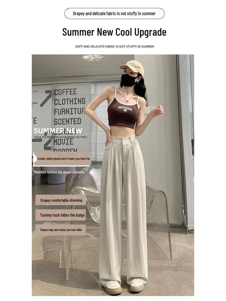 Petite Yamamoto Wide-Leg Pants for Women, High-Waisted Cotton Linen, Drapey Slimming Style, Perfect for Spring/Autumn, Suited for 145cm Height.