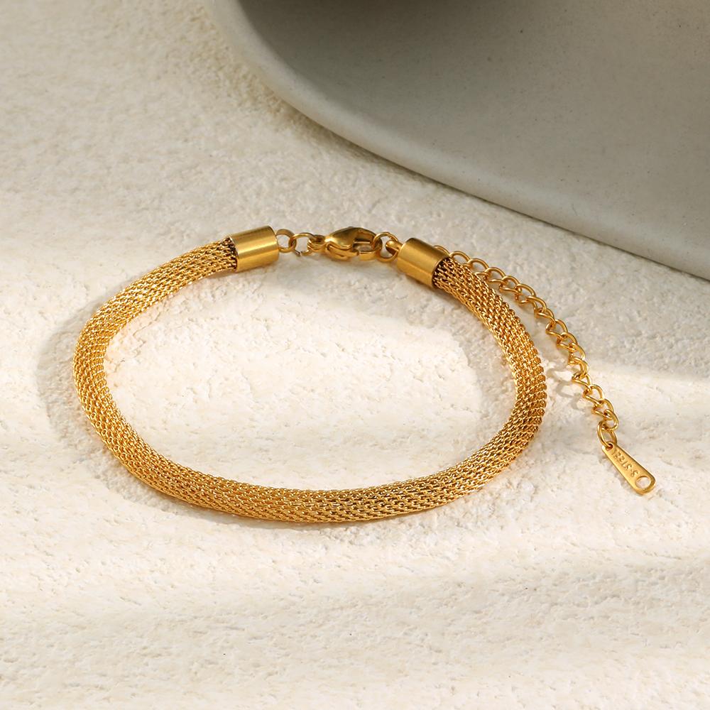 Hot Selling European and American Fashion Jewelry New Design Stainless Steel 18K Gold Plated Simple Round Mesh Chain Bracelet