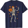 Funny Skeleton Selfie Graphic Tee Halloween Autumn Pumpkin Fall Season Casual Round Neck T-Shirt