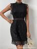 Women's High Neck Sleeveless Lace Bodycon Mini Dress Scallop Hem Party Dress