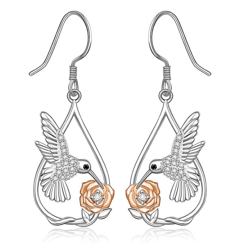 Simple Earrings, Creative Hummingbird Rose Design Hollow Earrings, Small and Exquisite Accessories