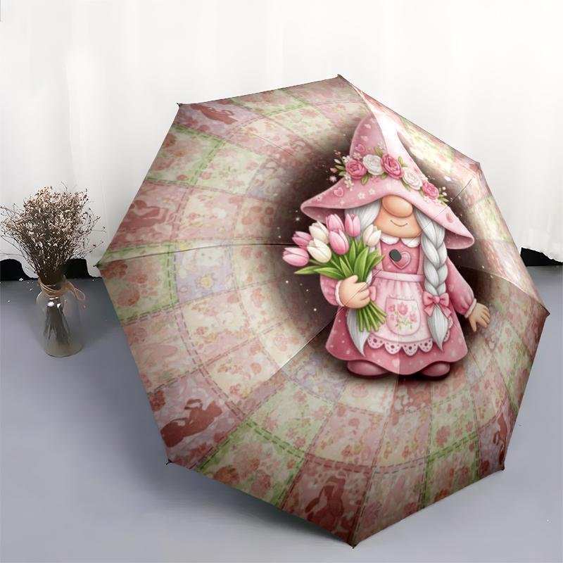 1 st Automatiskt Fällbart Paraply - Tecknat Mönster, Bärbar & Vikbar Design med 8 Ribbor, Jul- Födelsedagspresenter