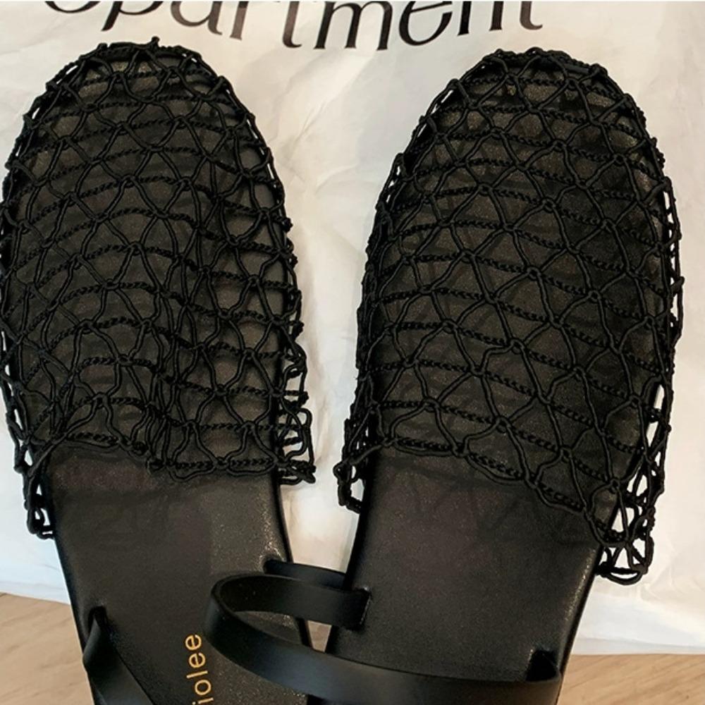Slippers for Women 2025 Summer New Mesh Hollow Out One-piece Strap with Toe Cap Flat Sandals for Women's Mesh Slippers Women