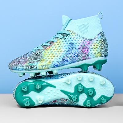 Foreign Trade Cross-border High-top Football Shoes Men's Long Nails Artificial Grass Students Youth Training Leather Foot Sports Shoes