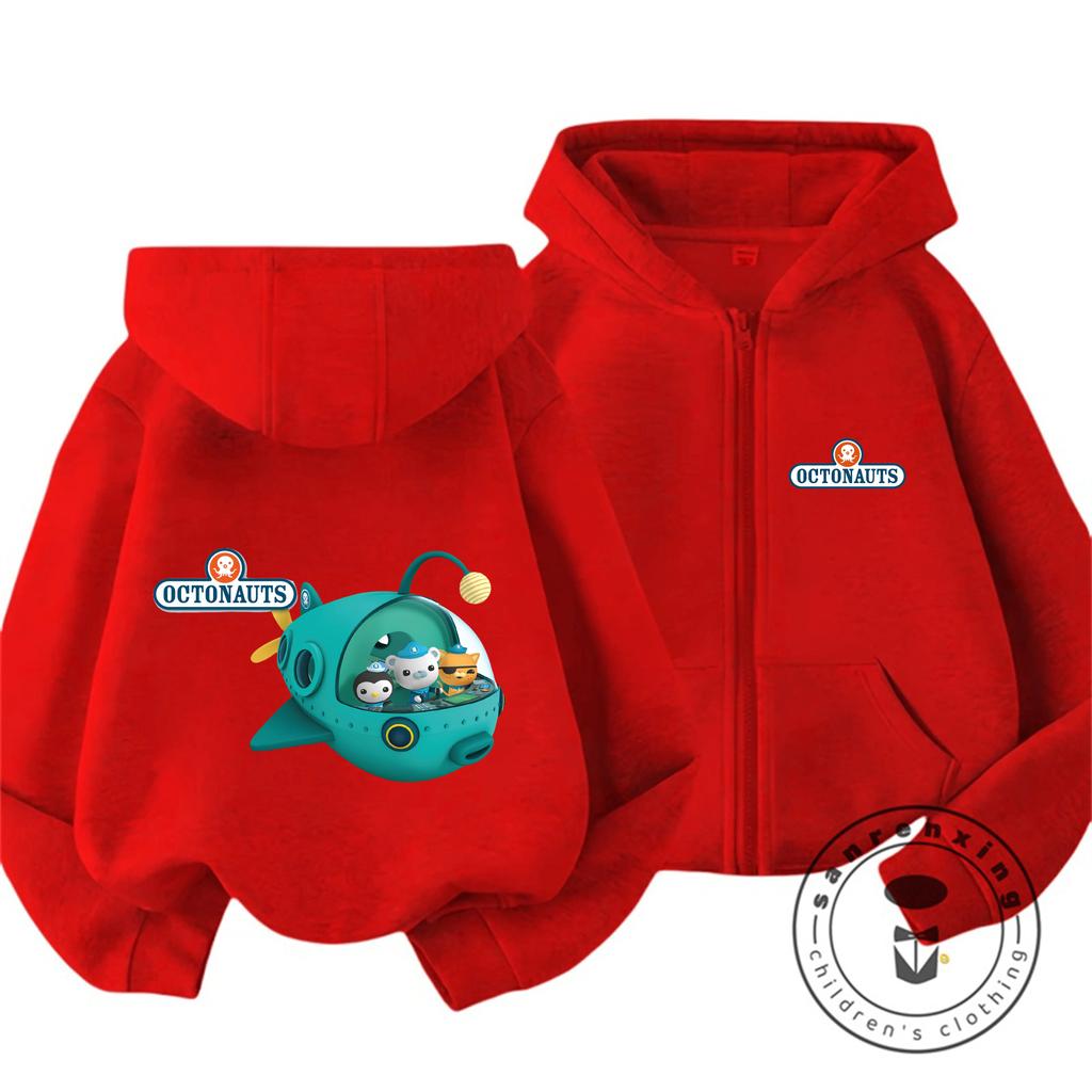 2026 Kawaii Octonauts Full Zip Hoodie Children 3-14 Years Captain Barnacle Print Hooded Jacket Outdoor Warm