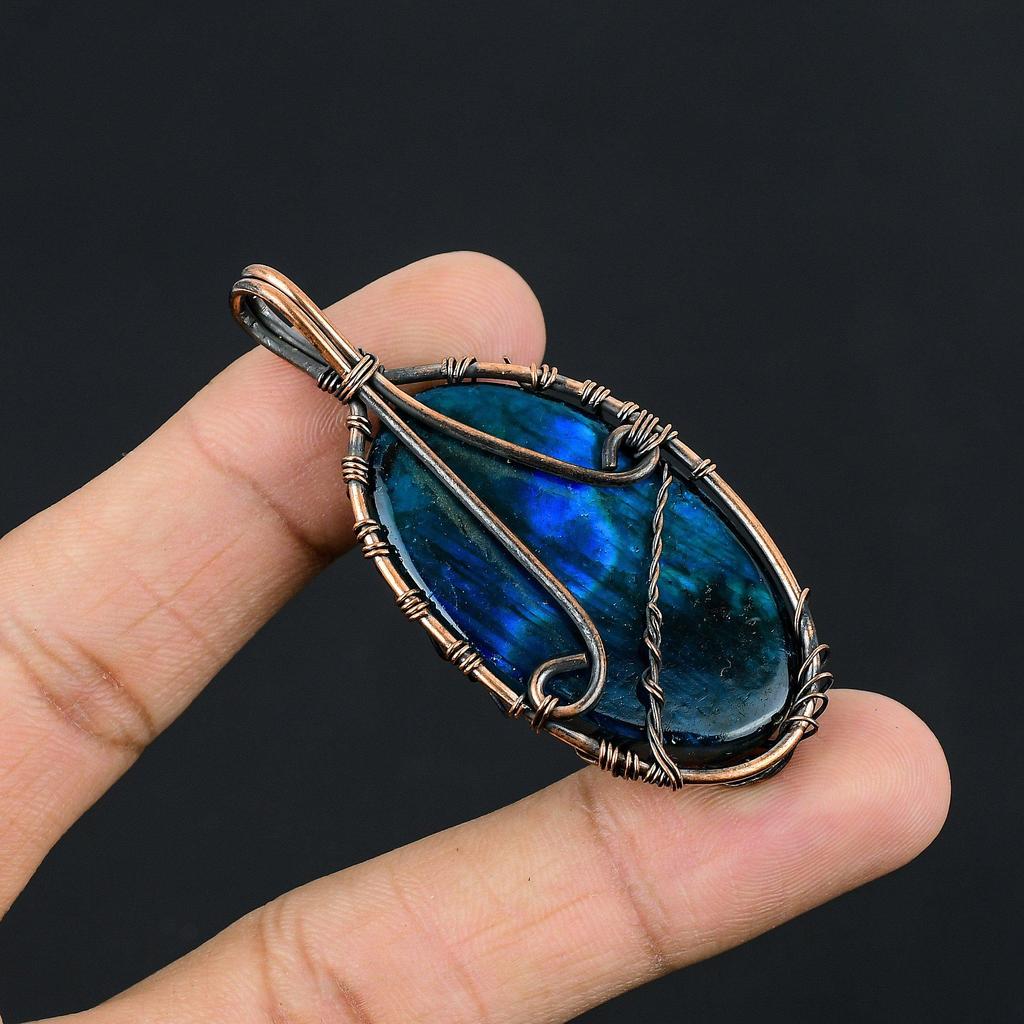 Blue Flash Labradorite Handmade Pendant, Natural Gemstone Jewelry, 999 Copper Wire Wrapped Pendant Jewelry, For Gift