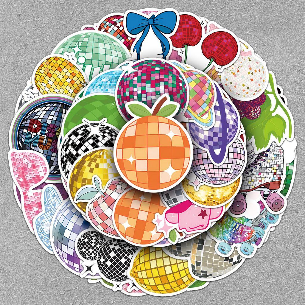 50 Disco Ball Stickers - Cartoon Light, Cool Graffiti, Waterproof Decor for Notebooks & Thermos Cups.