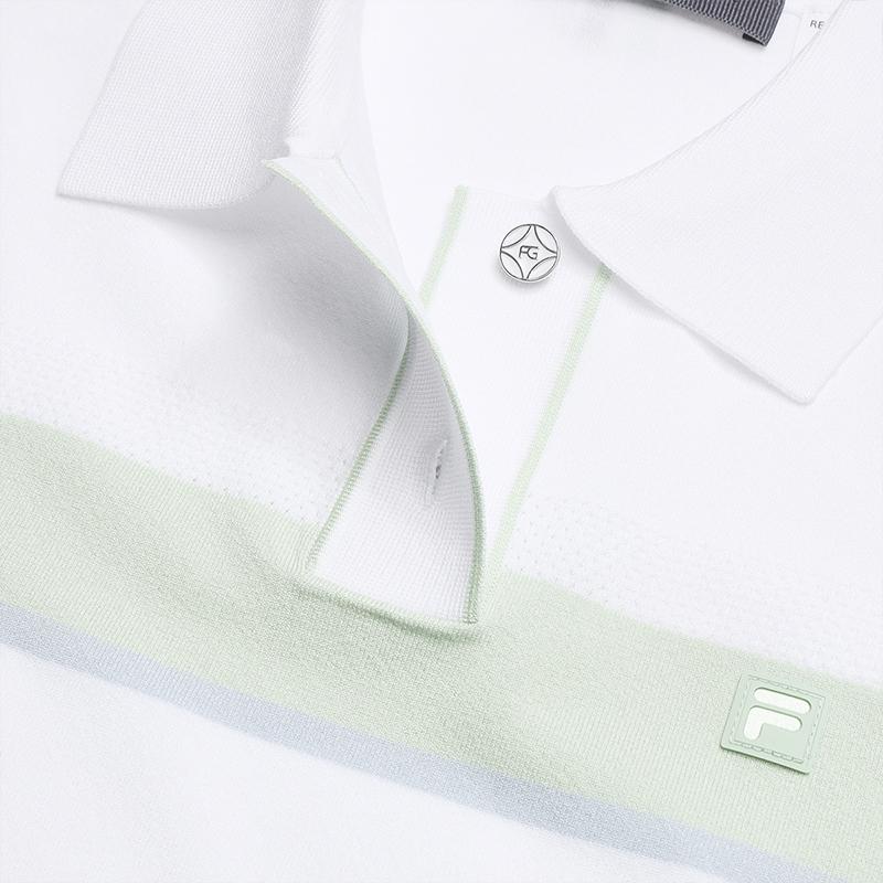 FILA Golf Series Simple Striped Classic Sports Casual Golf Versatile Comfortable Woven Short Sleeve Polo Shirt Women tops Jade-White A11W625404FWT