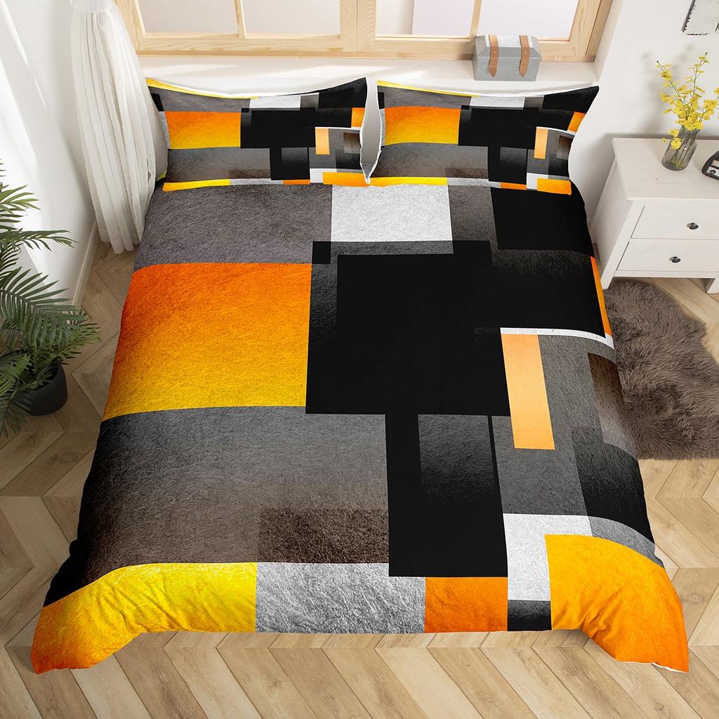 Homewish Geometric Anstract Duvet Cover Set For AdultPink Grey Square Bedding SetModern Fashion Bed Set