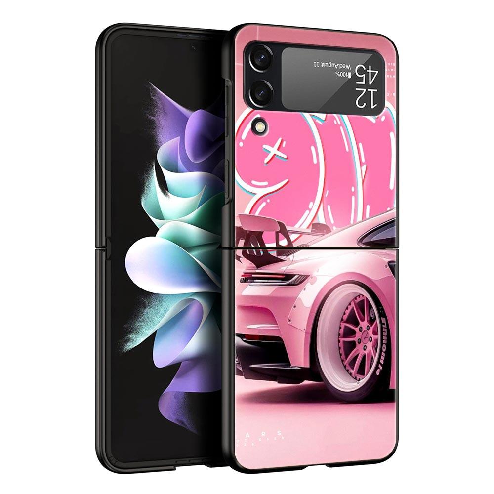 Fashion Pink Car Pattern Hard PC Phone Case For Samsung Galaxy Z Flip 7 6 5 4 Black Cover For Galaxy Z Flip 3 Foldable Shell Bag