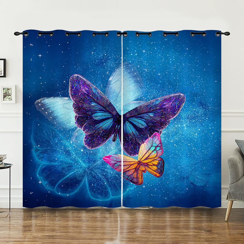 Curtain 3D Butterfly Series Sunshade European And American Digital Printing Curtain Blackout Free Punching