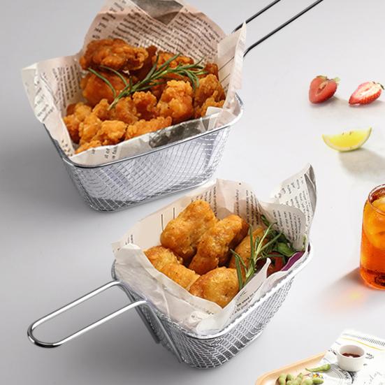 Quadratische Frittierkörbe Edelstahl Frittierkorb mit Griff Stahl Küchen Kochwerkzeug für Knusprige Pommes Frites Chip Korb Pommes Frites Netzkorb Lebensmittel