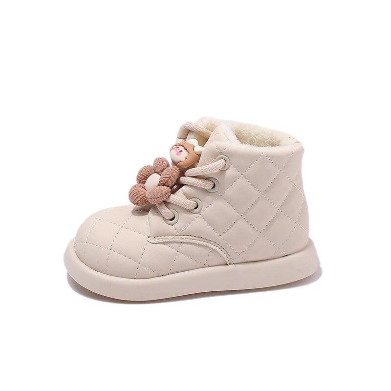Dětské módní boty khaki barvy pro chlapce dívky kojence polstrované teplé bavlněné boty podzim zima béžové dětské kojenecké krátké kožené boty