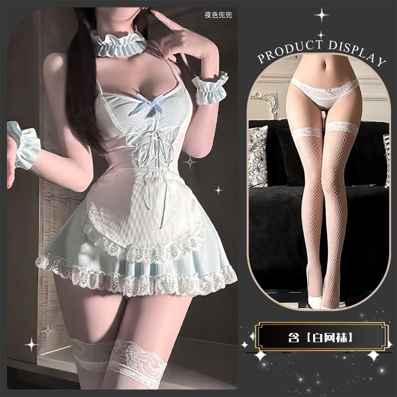 Lenjerie erotică feminină sexy drăguță menajeră sâni mici transparentă fierbinte flirt pat uniformă seducție qqny1