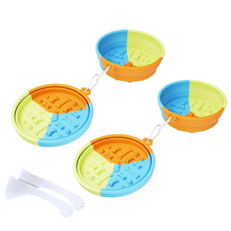 Dog Slow Feeding Bowl Set Silicone Pet Food Bowl Dog Outdoor Travel Water Bowl Foldable Food Feeder Bowl Dog Dish 2pcs