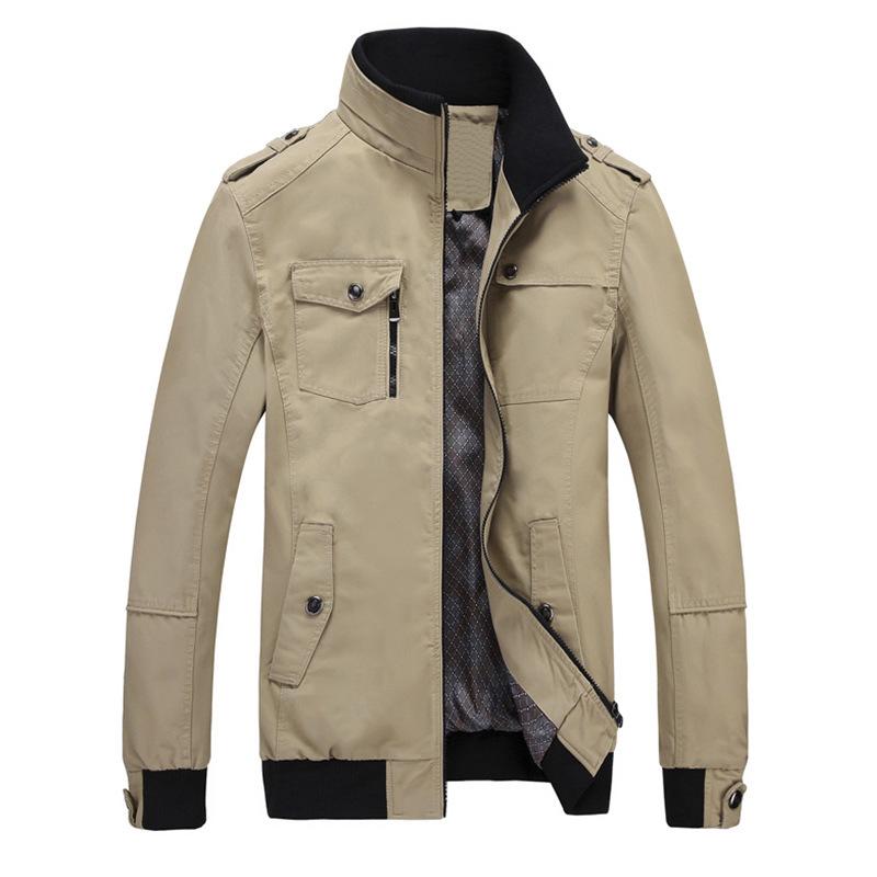 Весенне-осенняя мужская куртка, облегающая молодежная повседневная мужская куртка из чистого хлопка M хаки