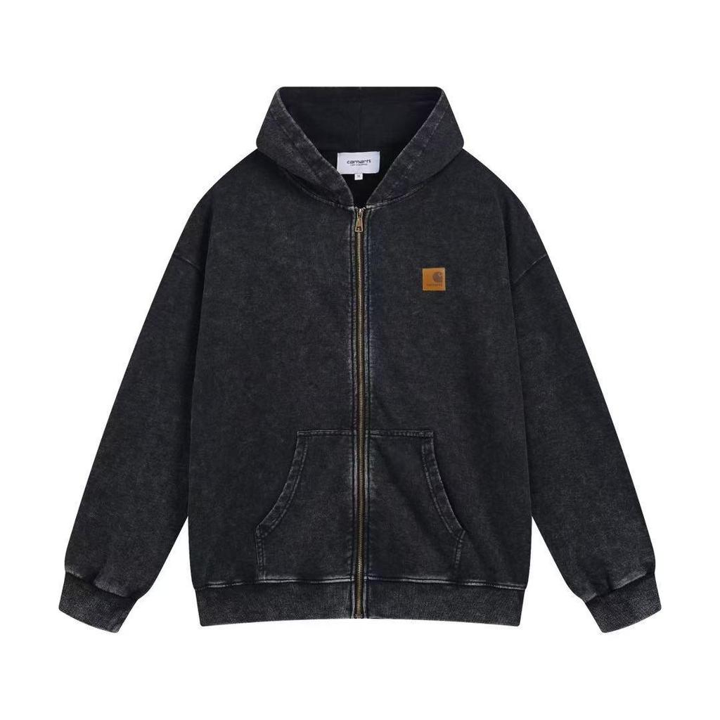 Trendy Unisex Retro Leather Patch Embroidered Zipper Hoodie Jacket