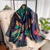 New 180X85CM Satin Shawls Autumn Colour Print Bandanna Korean Style Dustproof Silk Scarves Popular Sunscreen Beach Towel foulard